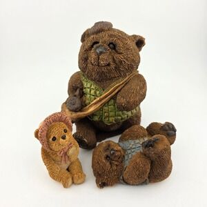 Stone Critters Bear Figurines Resin Set of 3 United Design Corp Brown Nursery